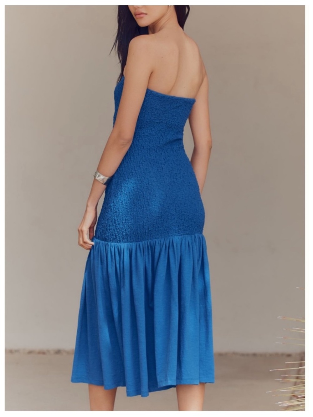 NWT CELANDINE by ANTHROPOLOGIE Strapless Popcorn Midi Dress in Bright Cobalt
